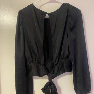 Mittoshop Long Sleeve Black Open Back Top - Size Large
